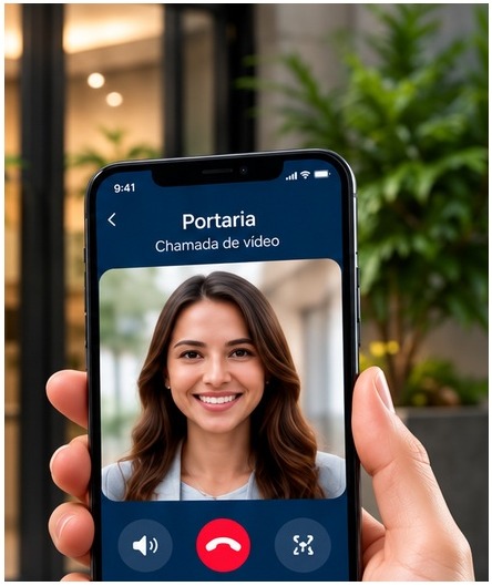Moradora atendendo a chamada pelo celular